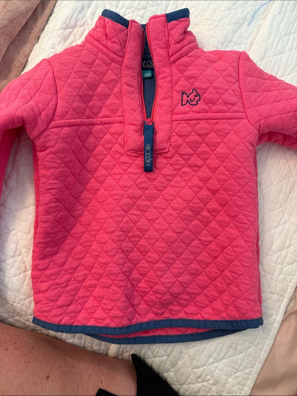 Girls' Quilted Hot Pink Half-Zip Pullover Hoodie - Proch?